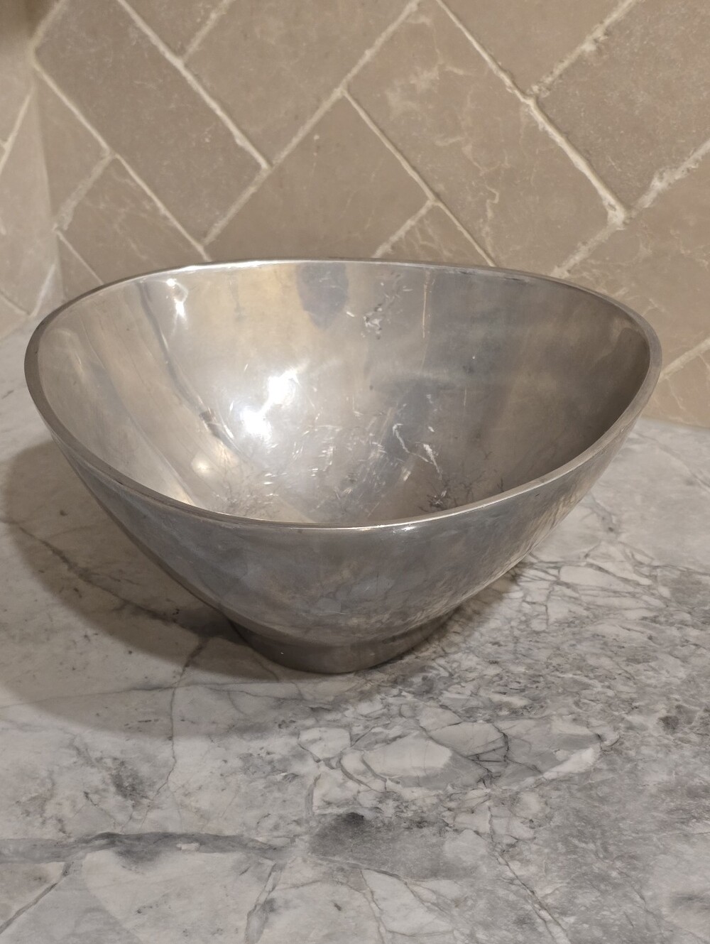 Vtg Mid Century Modern NAMBE 656 Aluminum Alloy Silver 3 Corner Dish Bowl 10.5"